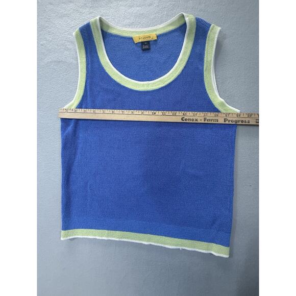 St John Yellow Label Santana Knit Sleeveless Top M Blue Green Wool Blend Preppy - Picture 4 of 13